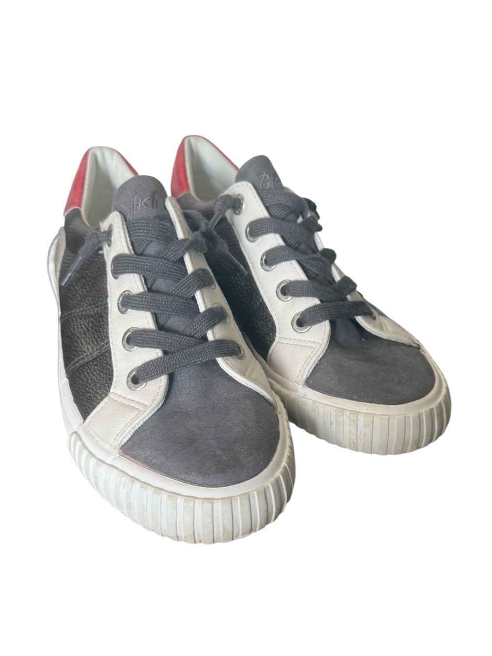 Blowfish Malibu Gray and White Low-Top Sneakers w Red Heel Accent-Size 9